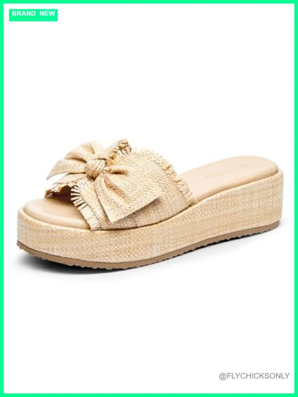 Women's Raffia Wedge Sandals Bow Open Toe Slip On Summer Beach Shoes